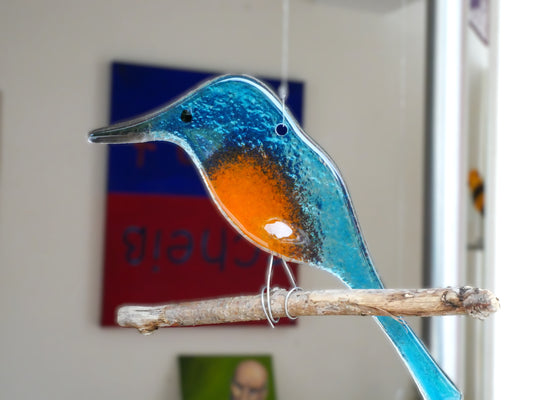 Eisvogel zum Hängen mit Holzstab