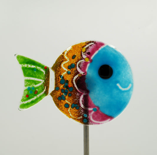 Fisch zum Spießen mit blauen Kopf und bunten Körper