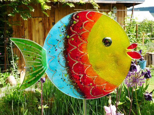Fisch zum Spießen -Garten- groß gelb/bunt