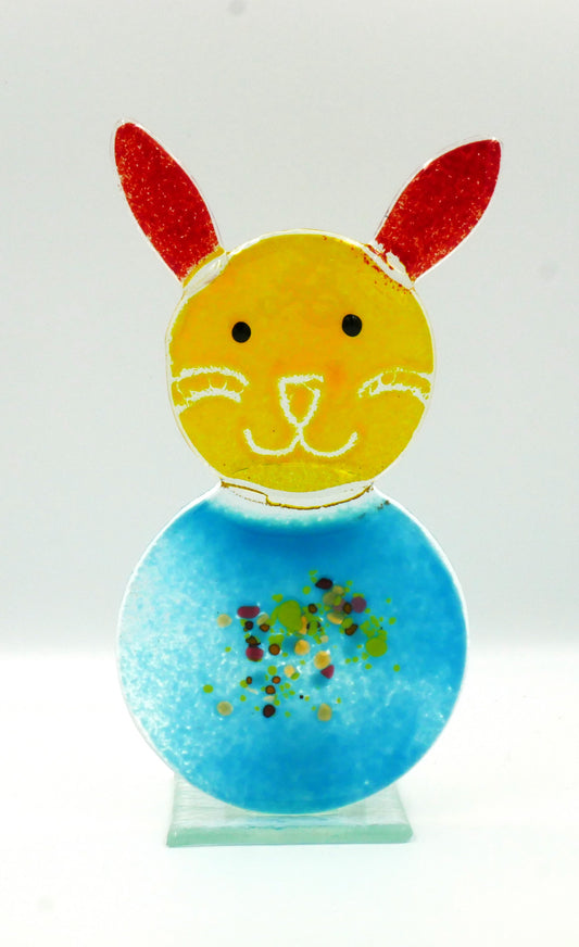 Hase zum Stellen gelb/blau/rot