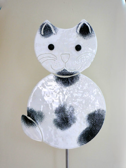 Katze zum Spießen -Garten-  groß weiß/ schwarz