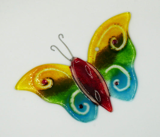 Schmetterling zum Hängen mit roten Körper unf bunten Flügeln