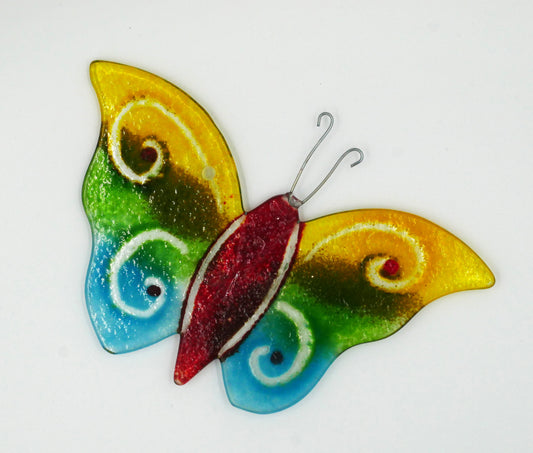 Schmetterling zum Hängen mit roten Körper unf bunten Flügeln