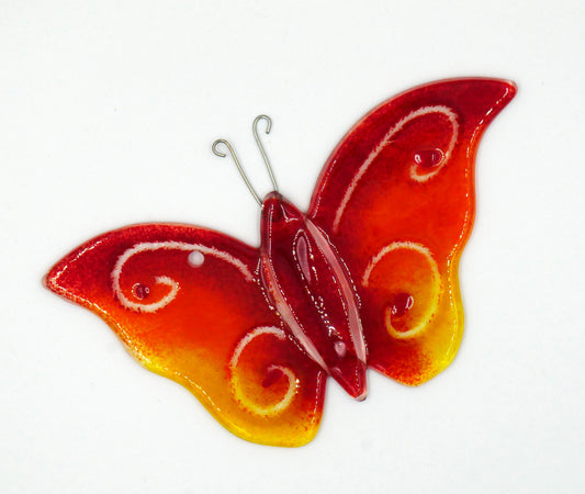 Schmetterling zum Hängen mit roten Körper und bunten Flügeln
