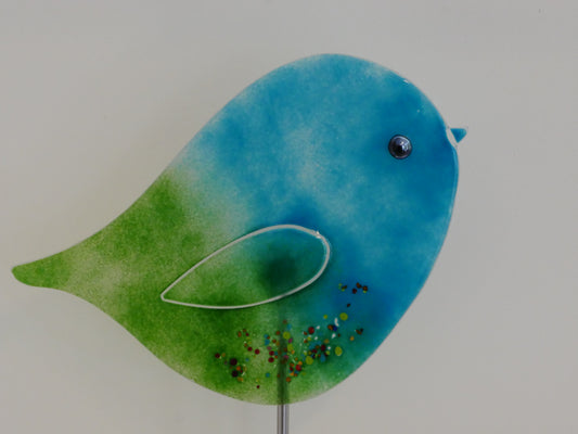 Vogel zum Spießen - groß- Garten blau grün